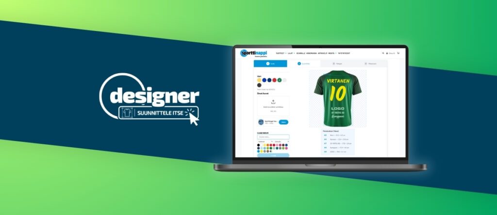 Peliasut painatuksella joukkueelle helposti Sporttinappi Designerilla